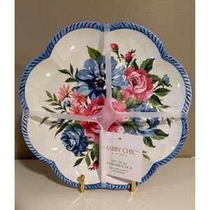 Shabby Chic Salad‎ Dessert Plates Set 4 New Floral Scalloped Melamine Spring